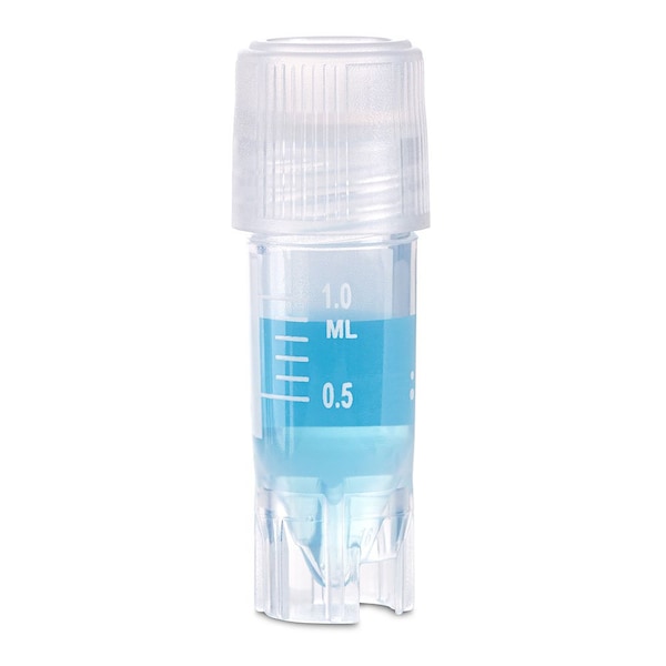 Globe Scientific Cryogenic Vials, 1.0ml, Sterile, External Threads, Attached Screwcap with O-ring seal, CB, SS, PG, WS, 500PK 3032-1 - main